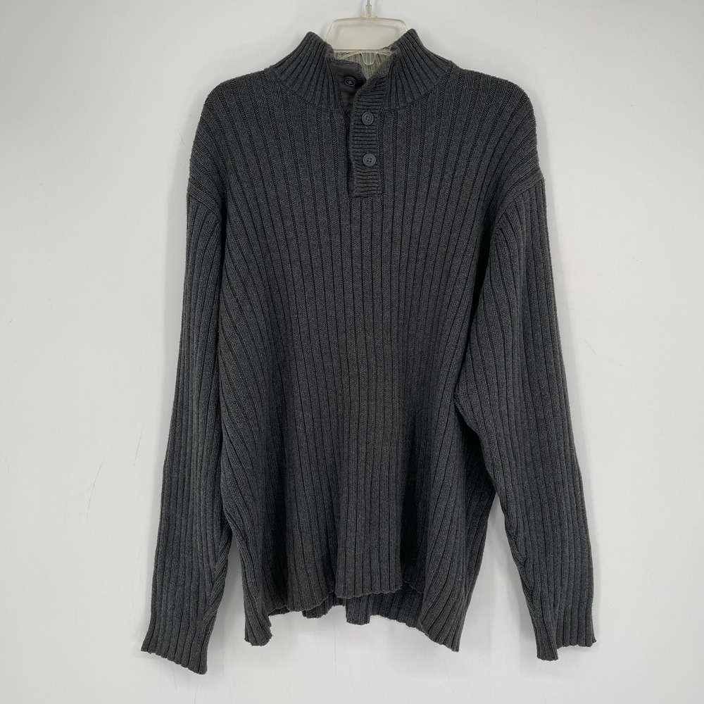 Old Navy Men's Gray Ribbed Mock Neck Long Sleeve Henley Lounge Sweater Size XXL